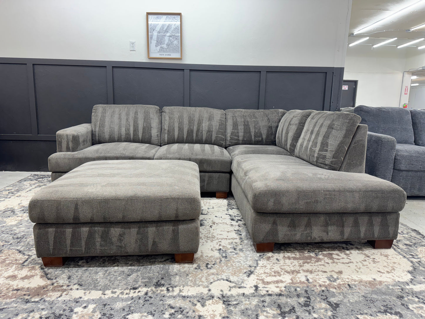 Gray L Shape Sectional Couch and Ottoman