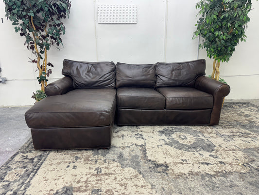 Brown Ethan Allen L Shape Leather Sofa