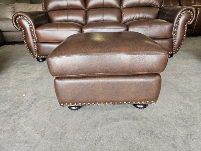Brown Leather Living Room Set with Couch, Loveseat, Chair + Ottoman