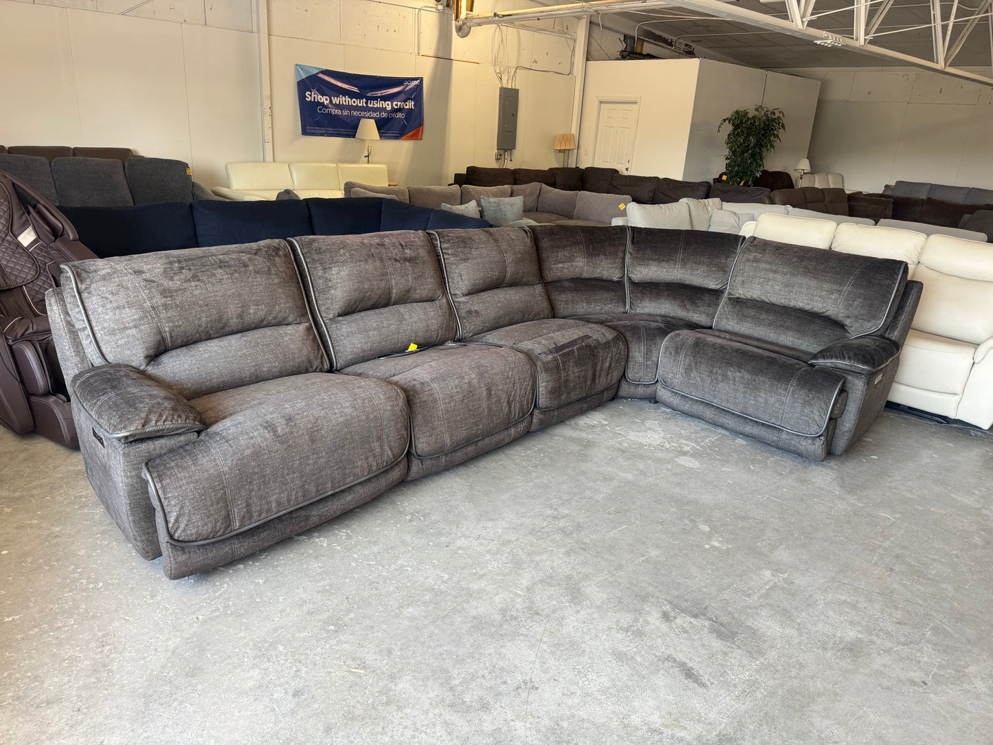 Sage Green Modular U-Shaped Sectional with 3 Pwr Recliners