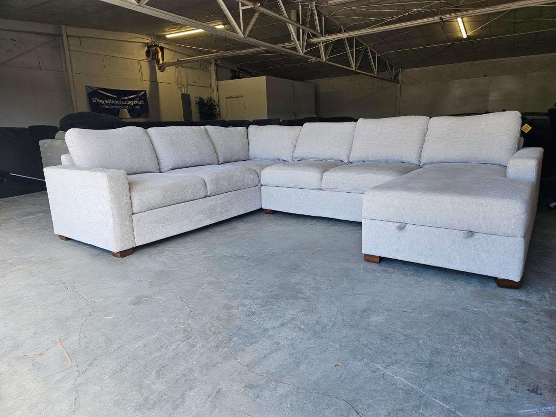 Beige U Shape Sectional with Storage Chaise