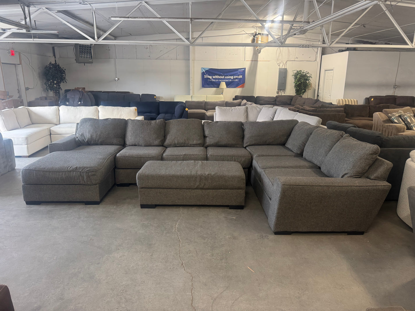 Gigantic Charcoal Gray U-Shaped Sectional with Ottoman