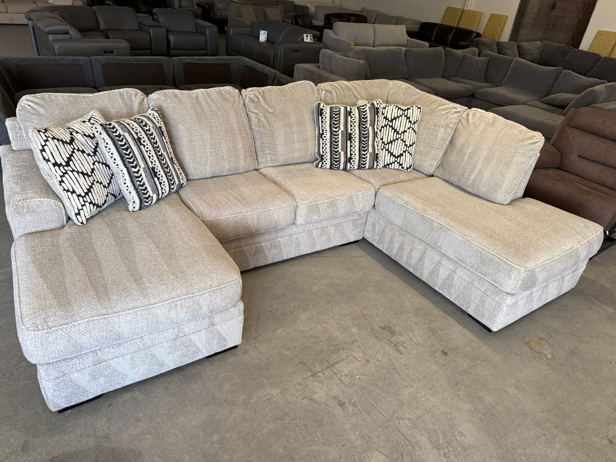 Plush Light Gray U-Shaped Sofa with Dual Chaise Lounges
