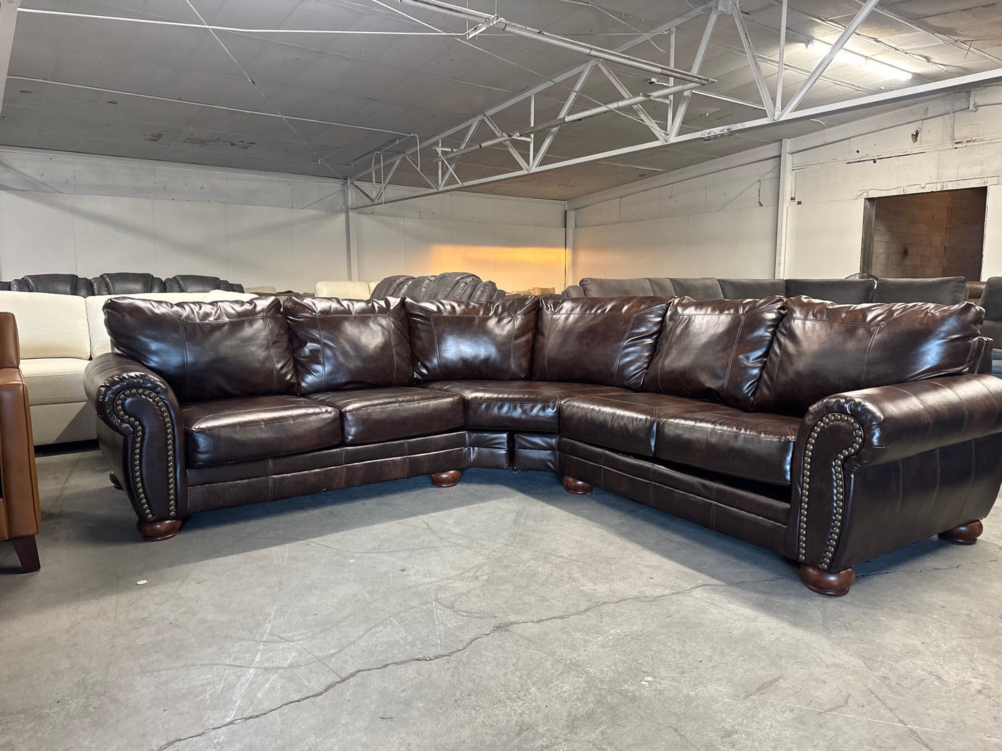 Brown Durablend Leather L Shape Sectional