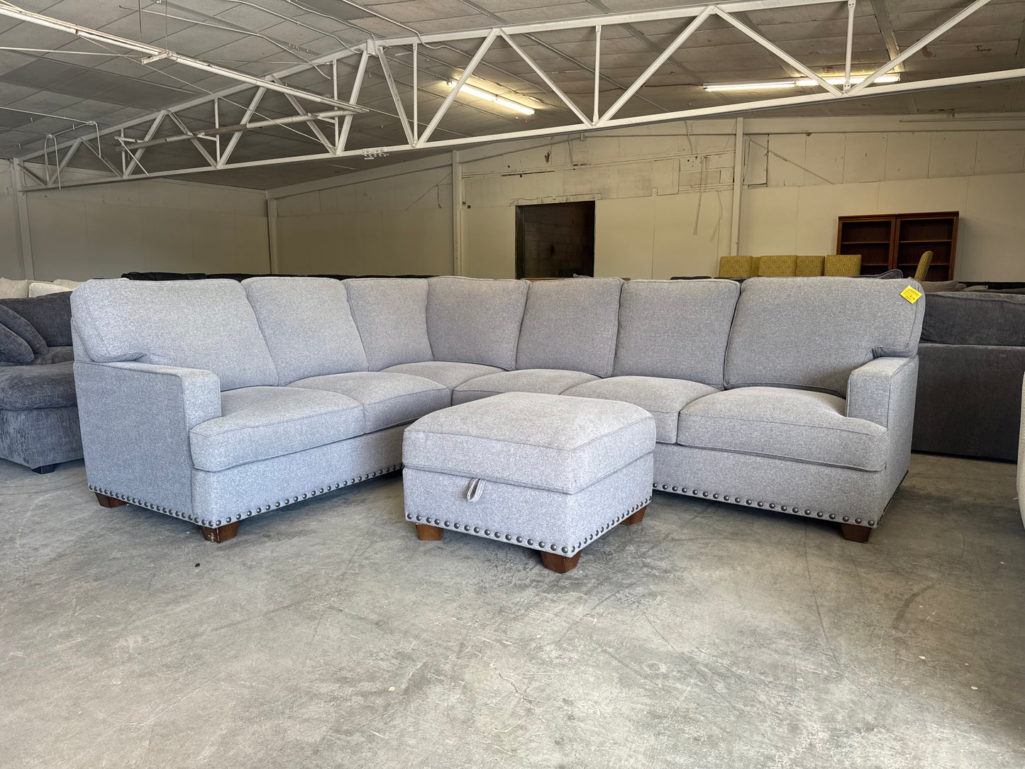 Gray L Shape Sectional with Storage Ottoman