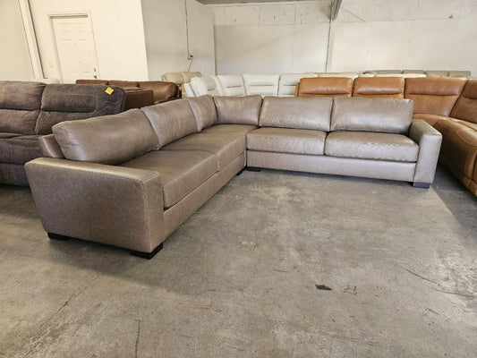 Taupe Leather L Shape Sectional Sofa