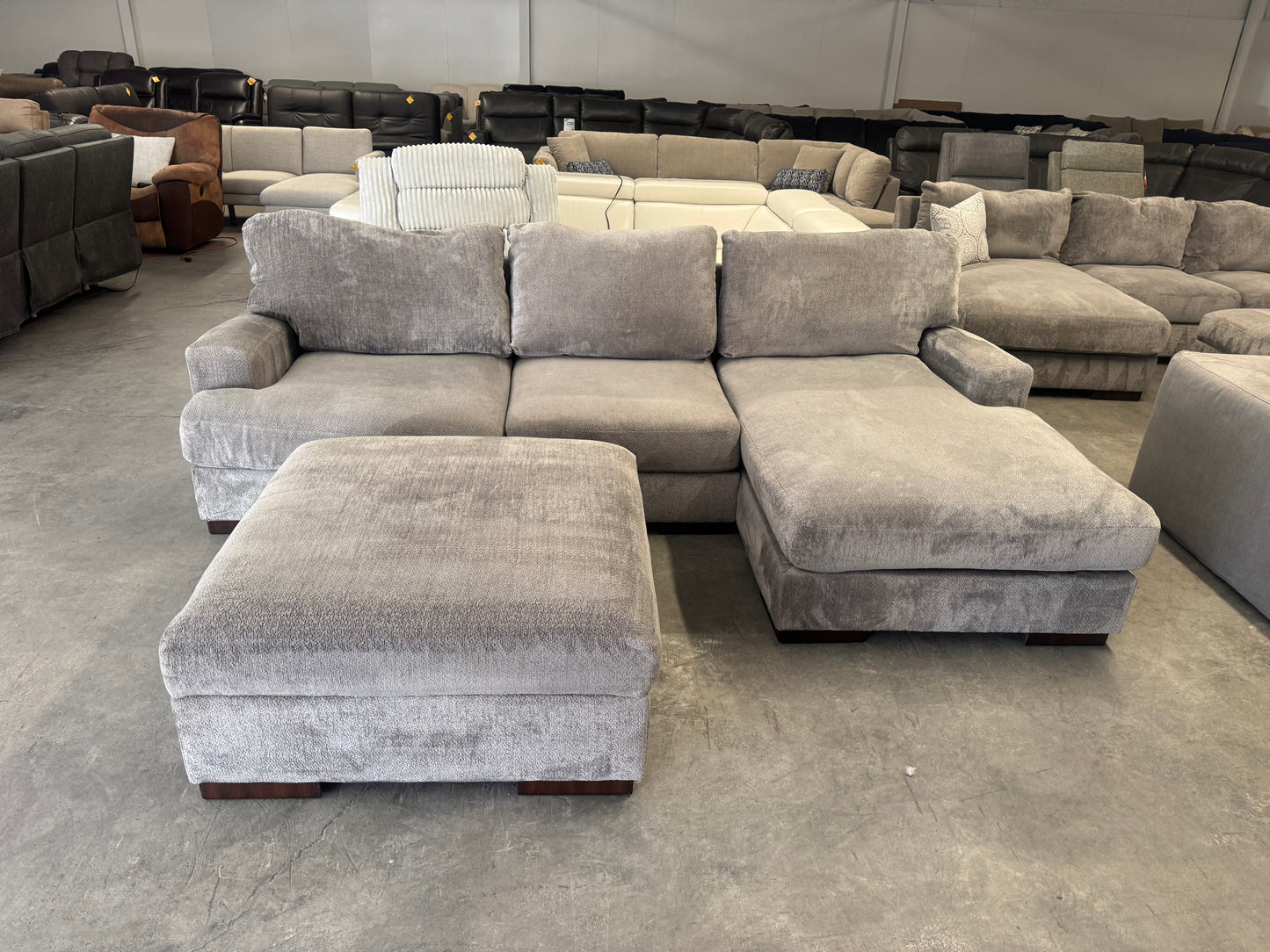 Plush Gray L-Shape Sectional with Storage Ottoman