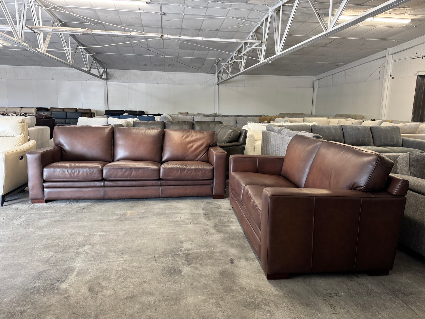 Brown Top Grain Leather Sofa & Loveseat Set