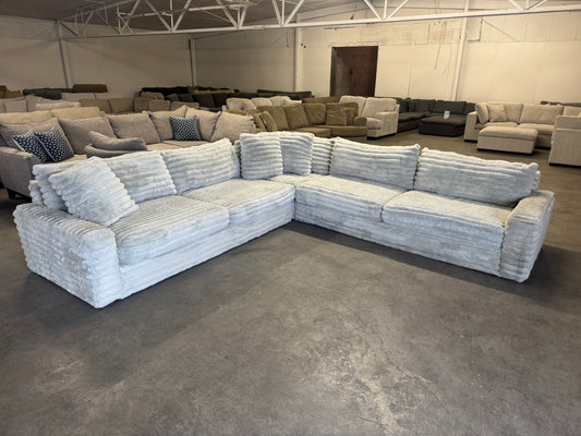 Huge Gray Plush Corduroy L-Shape Sectional - Made in the USA!