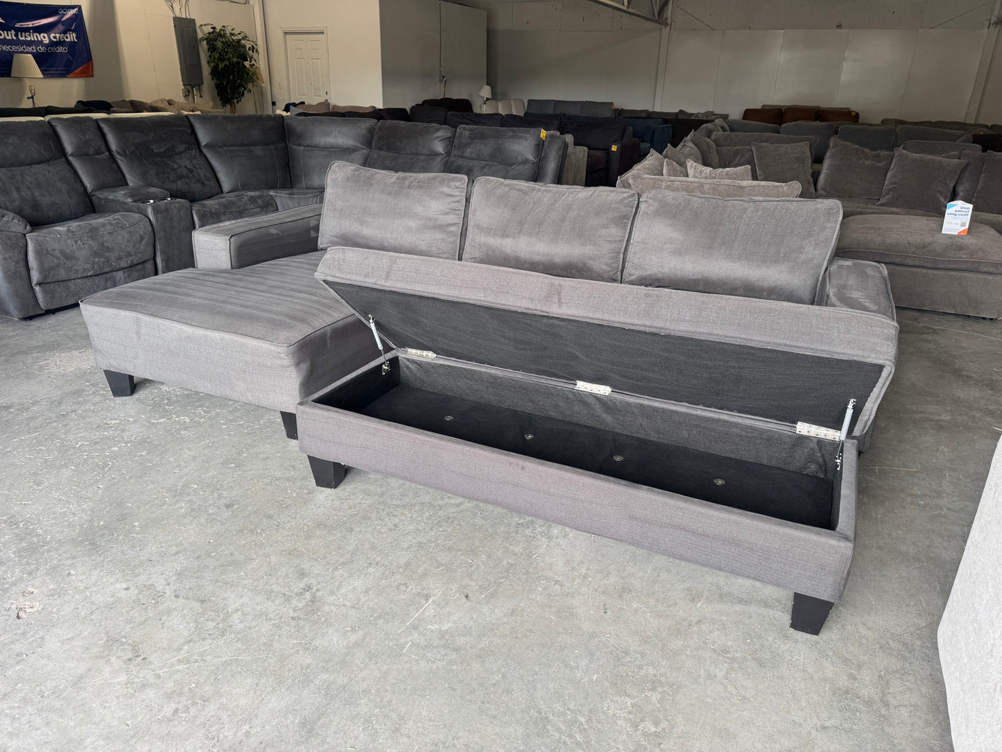Charcoal Gray L-Shape Sectional with Chaise & Storage Ottoman