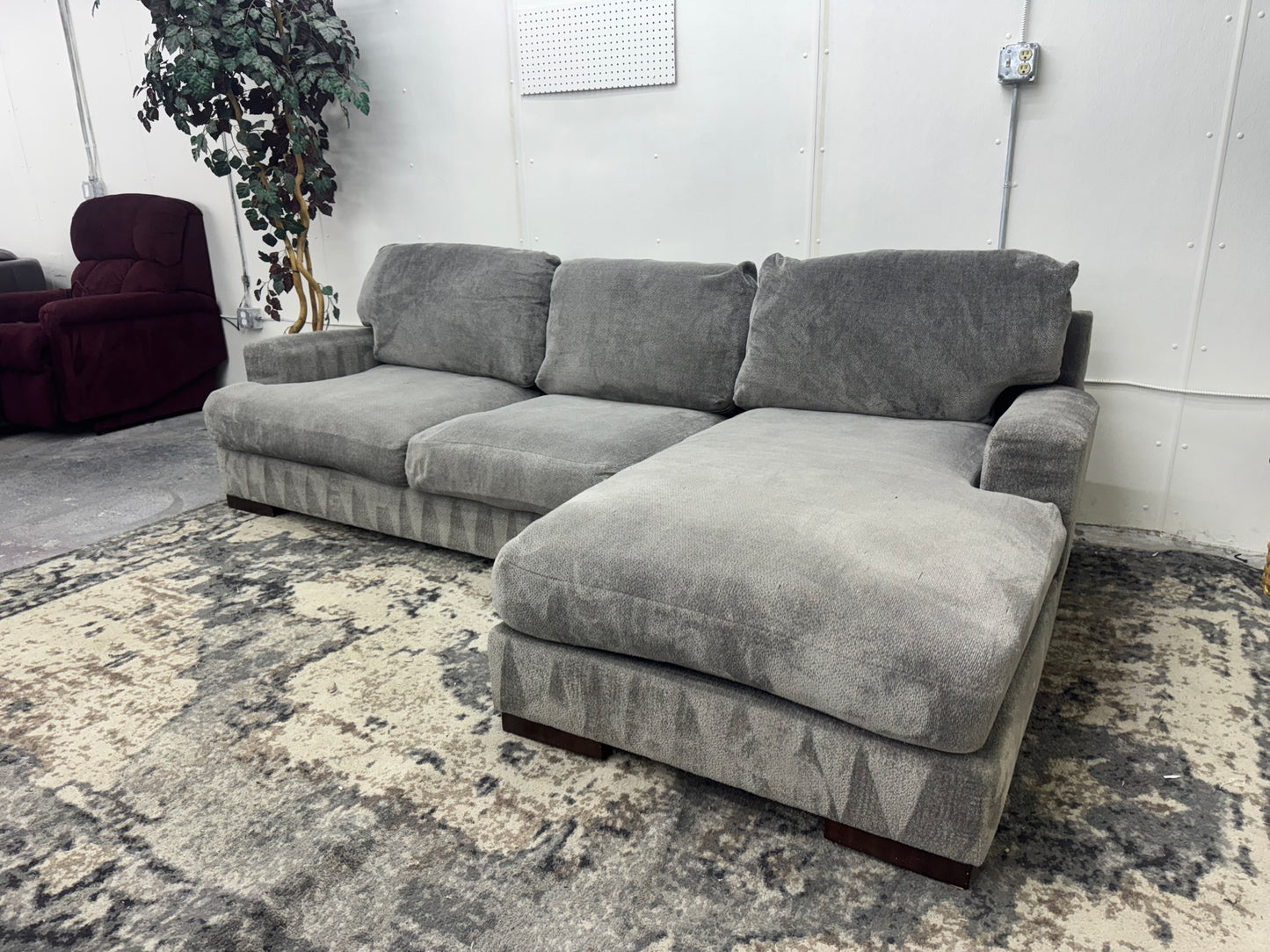 Plush Gray Sofa with Chaise