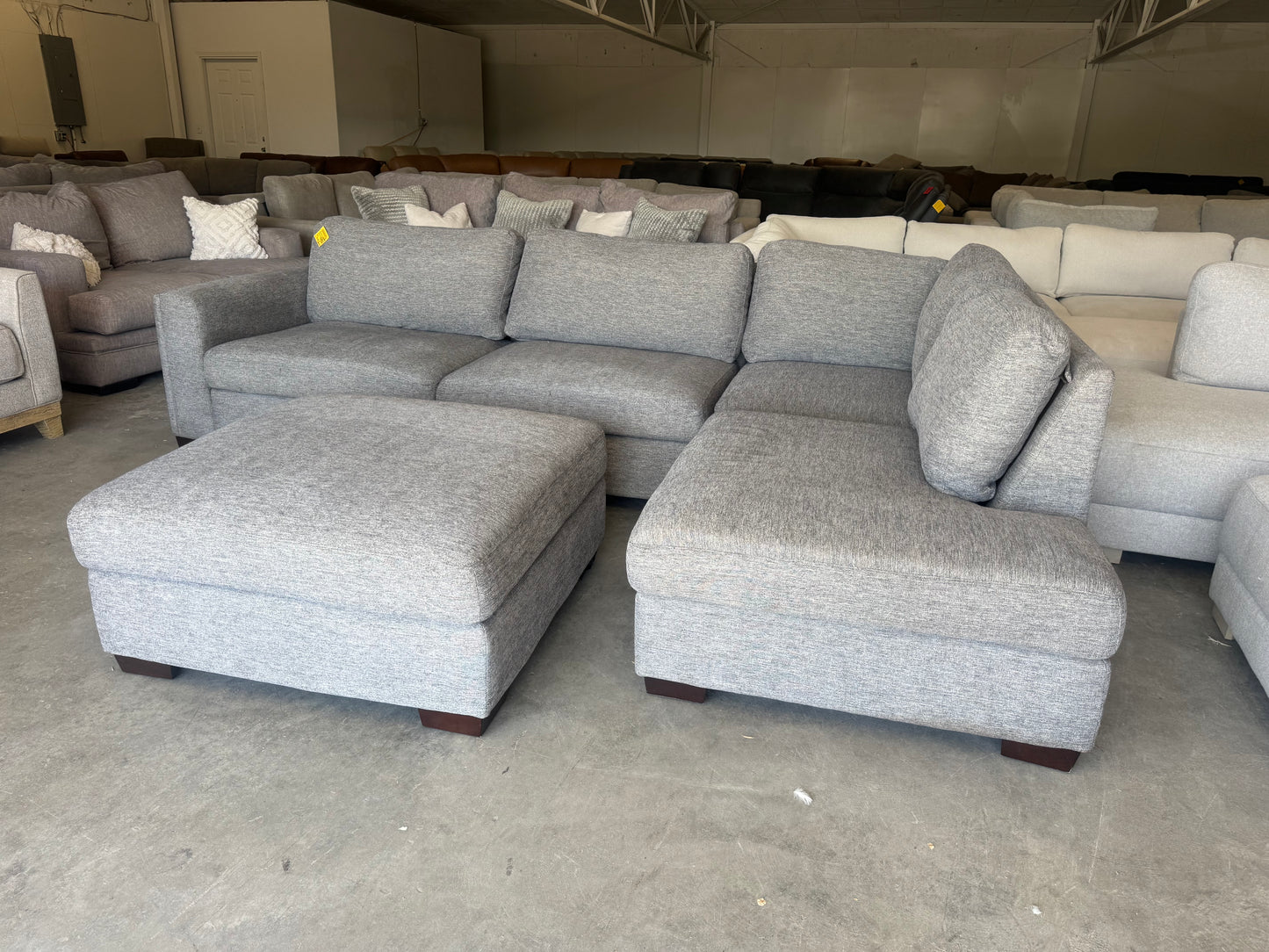 Gray L Shape Sectional with Ottoman