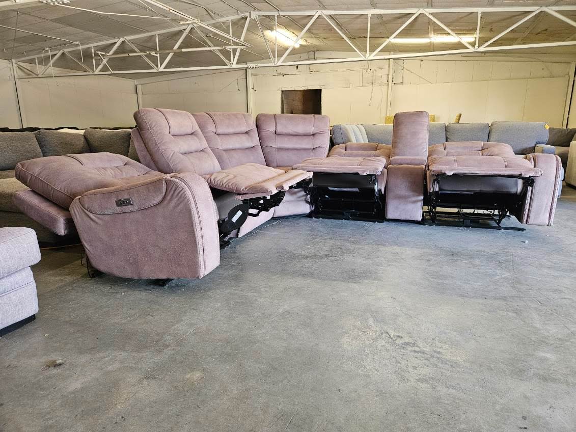 Light Brown Microfiber Modular Sofa with Three Power Recliners