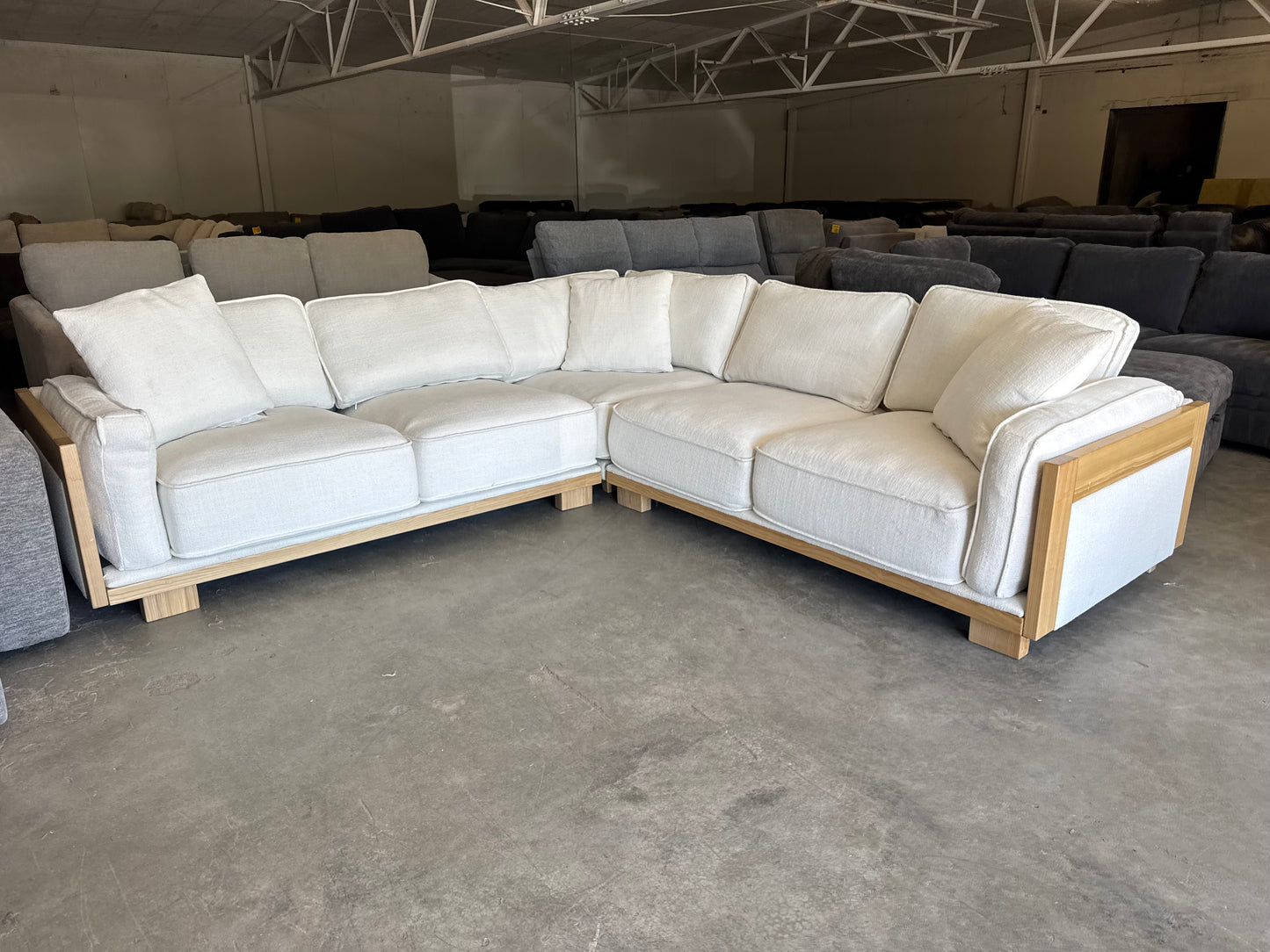 White Mid-Century Modern L-Shape Sectional