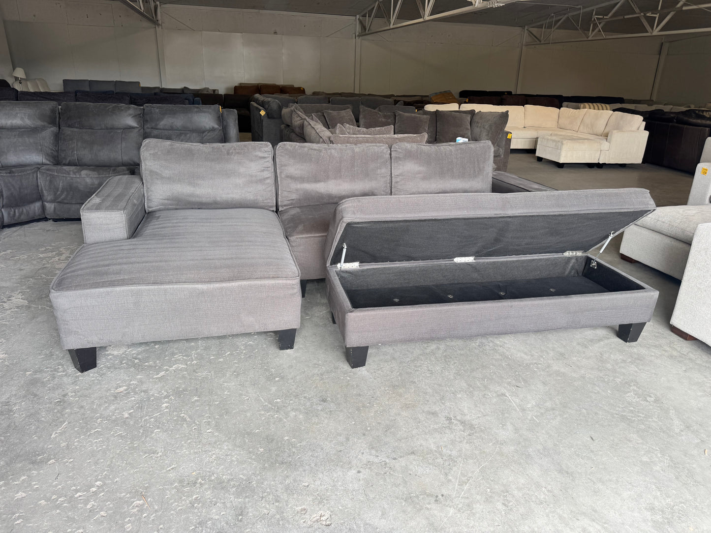 Charcoal Gray L-Shape Sectional with Chaise & Storage Ottoman