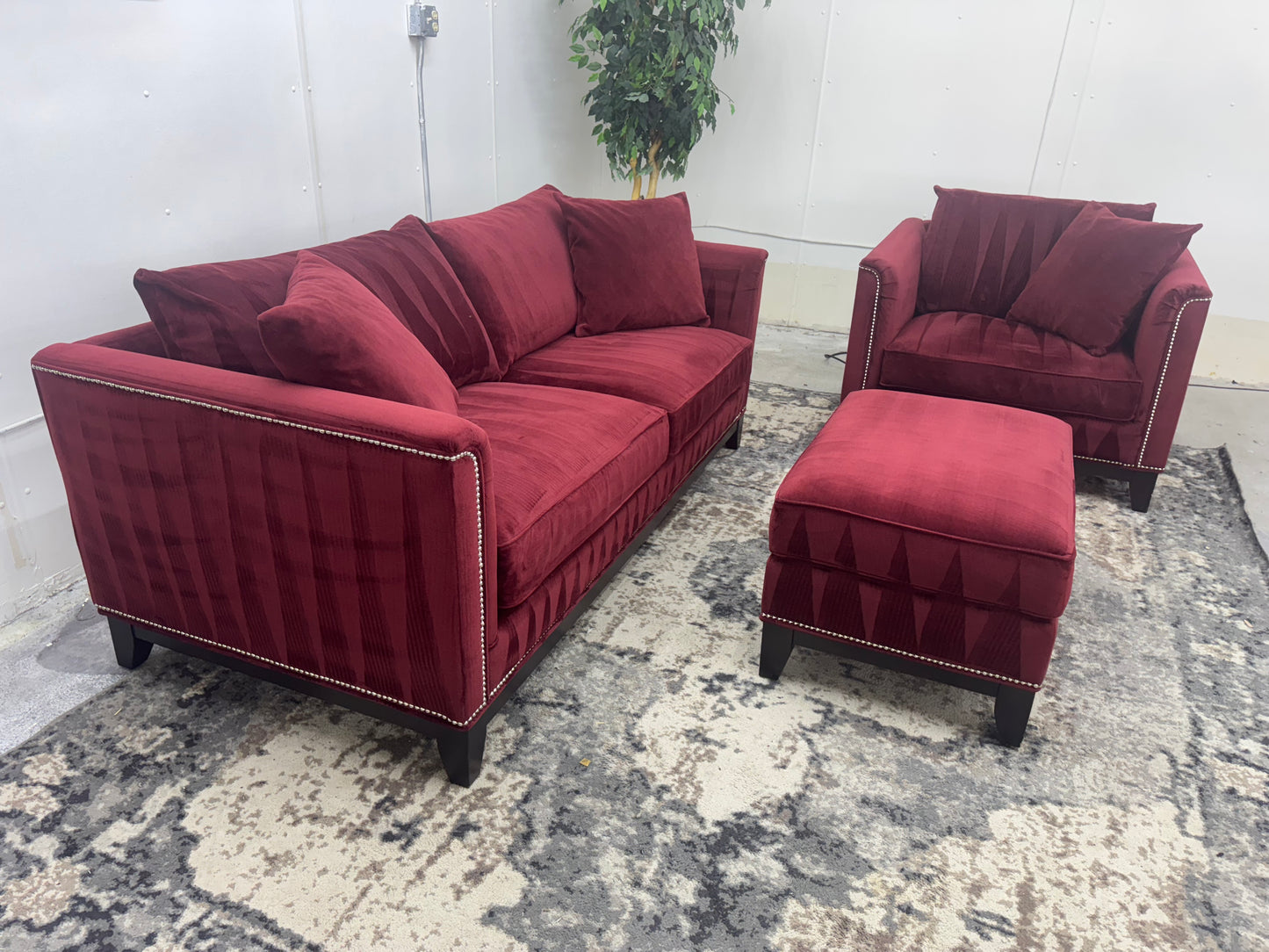 Red Velvet Couch, Armchair and Ottoman by Z Gallerie
