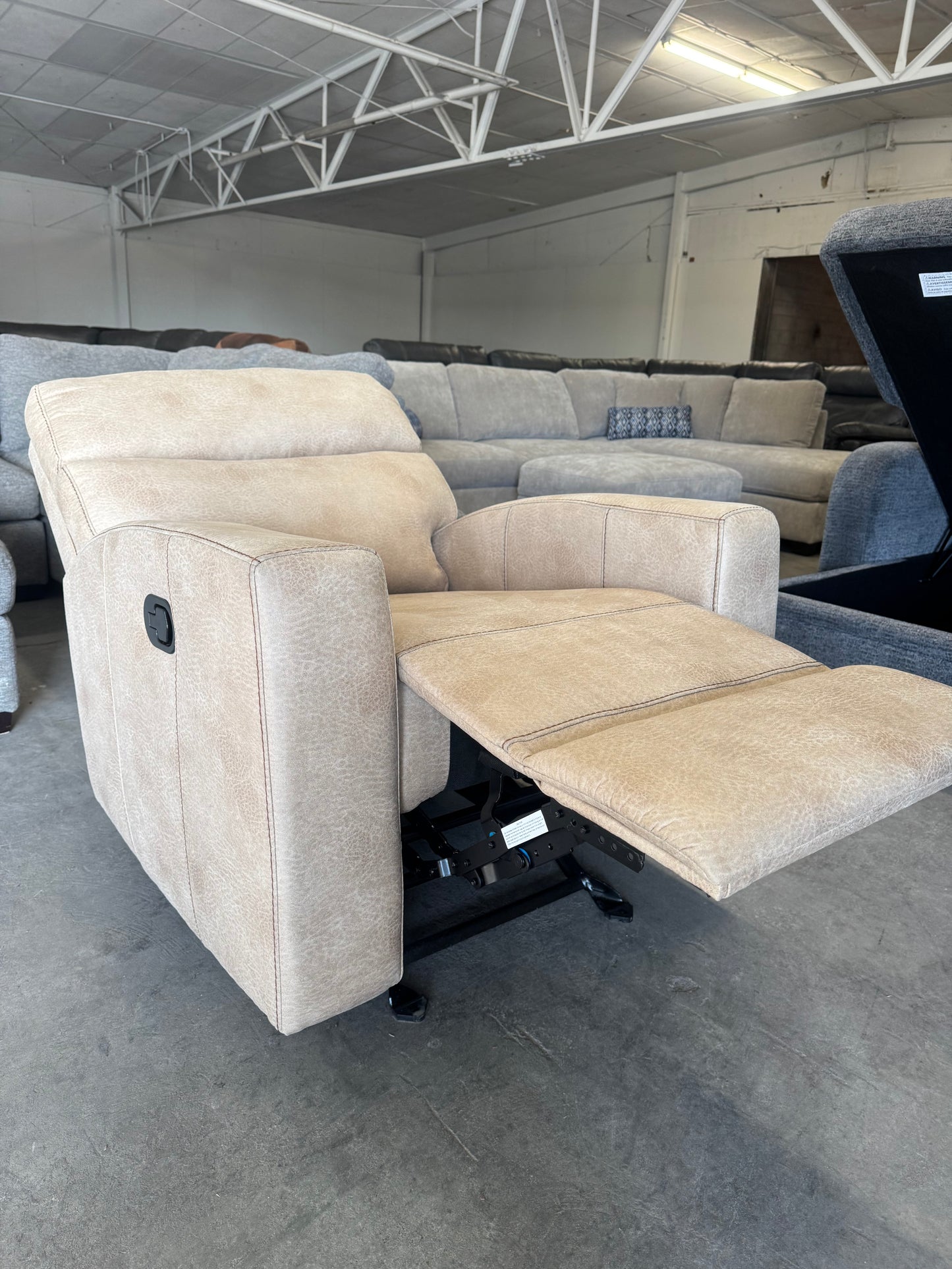 Beige Fabric Glider Recliner