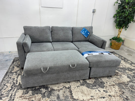 Gray Coddle Fabric Sleeper Sofa w/ Reversible Chaise & Storage