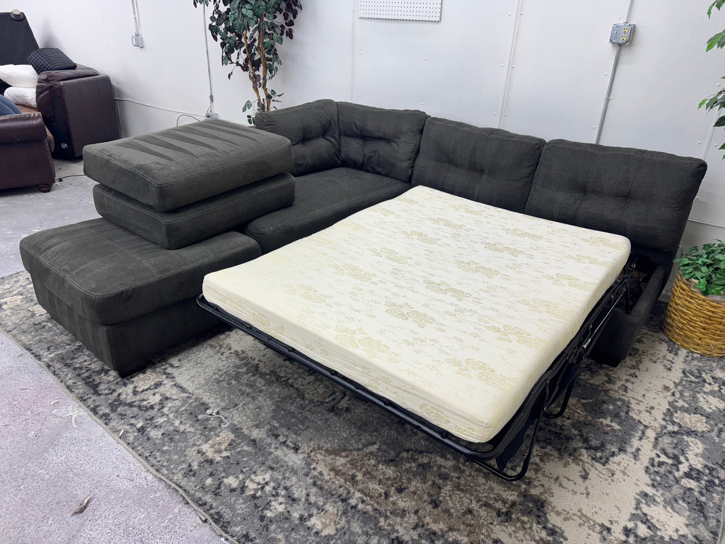 Sage Gray L Shape Sleeper Sectional with Ottoman