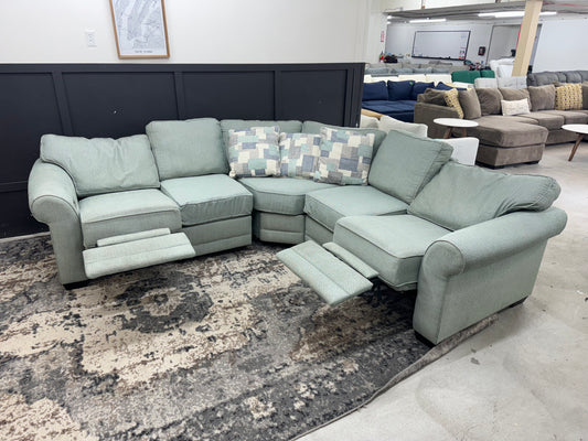 Beautiful Teal 3 Piece Reclining Sectional Couch with USB Chargers