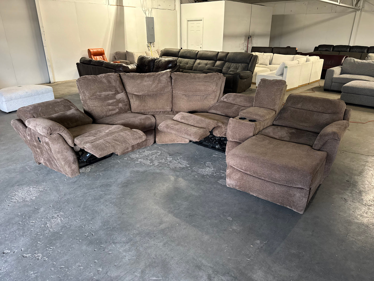 Brown Fabric Modular Reclining Sectional with Power & Chaise