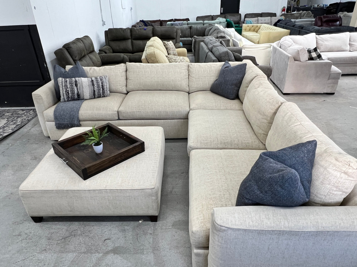 Gorgeous Large Beige Thomasville Sectional Couch and Ottoman