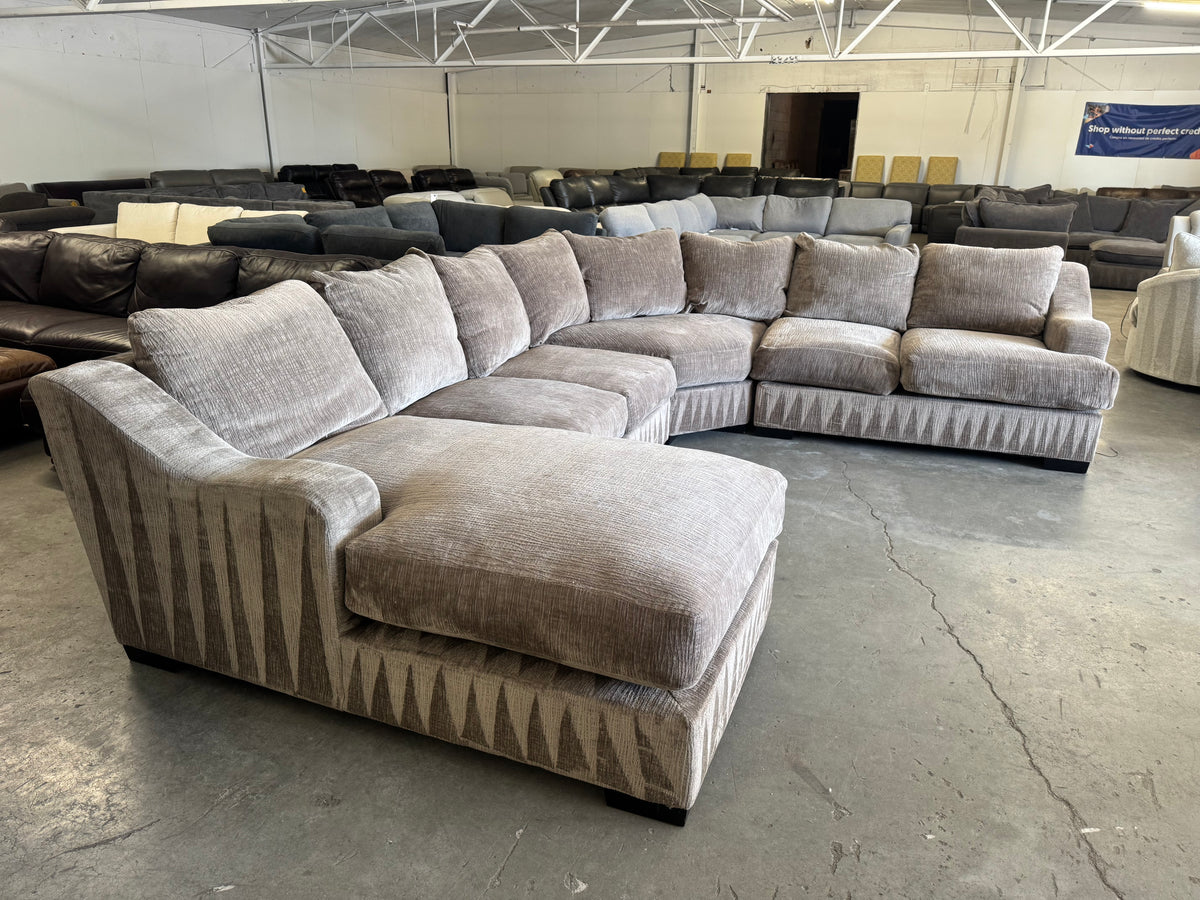 Huge Taupe Down-Filled U-Shaped Sectional with Chaise