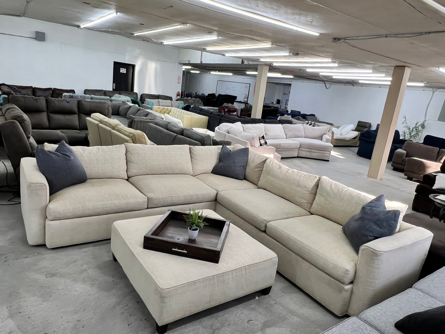 Gorgeous Large Beige Thomasville Sectional Couch and Ottoman