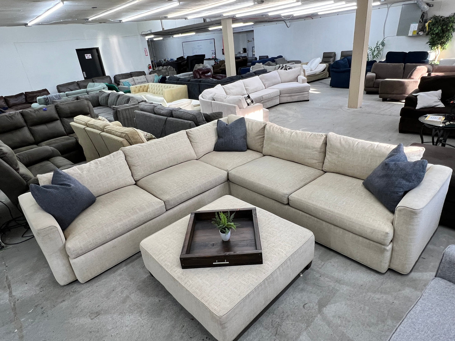 Gorgeous Large Beige Thomasville Sectional Couch and Ottoman