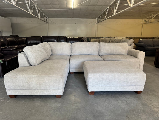 Beige L Shape Sectional Couch and Ottoman