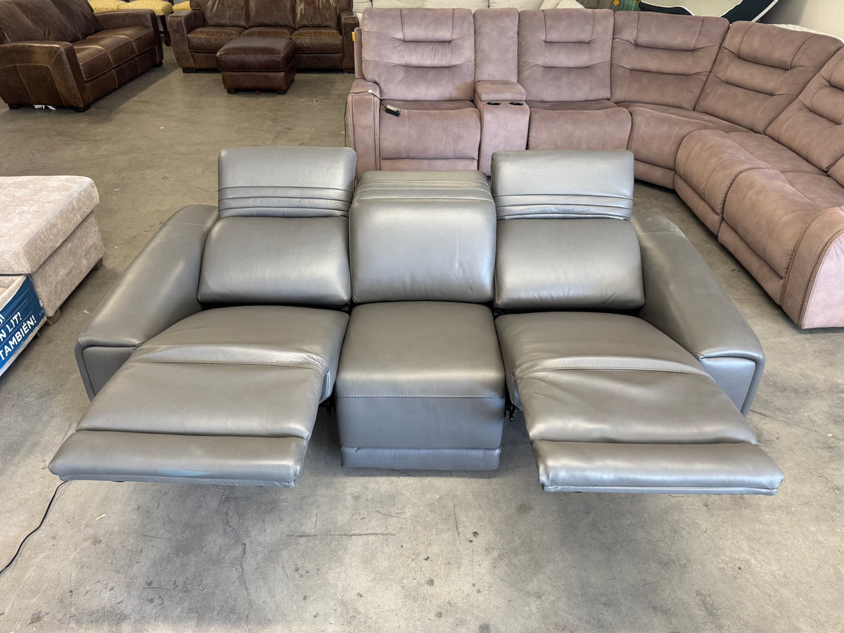 Aiden & Ivy Leather Power Reclining Sofa w/ Power Headrests