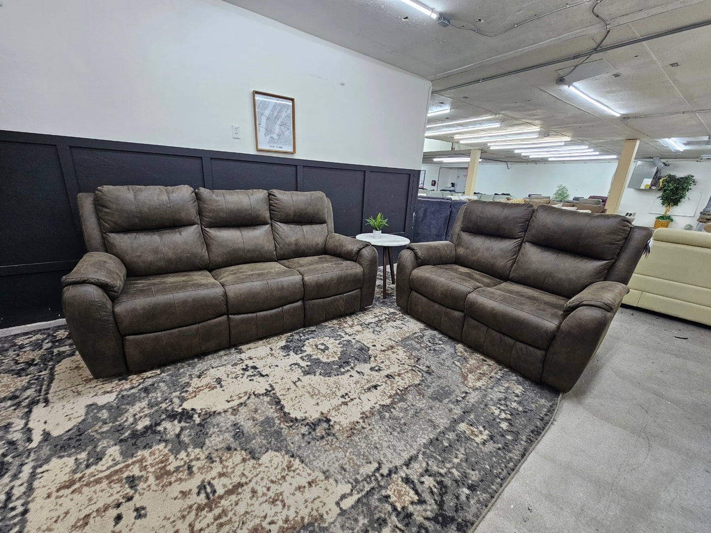 Like-new Brown Microfiber Couch and Loveseat Reclining Set (still has tags - made in USA)