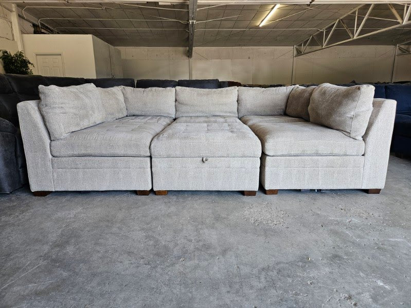 Light Gray 6-Piece Modular Sectional with Storage Ottoman