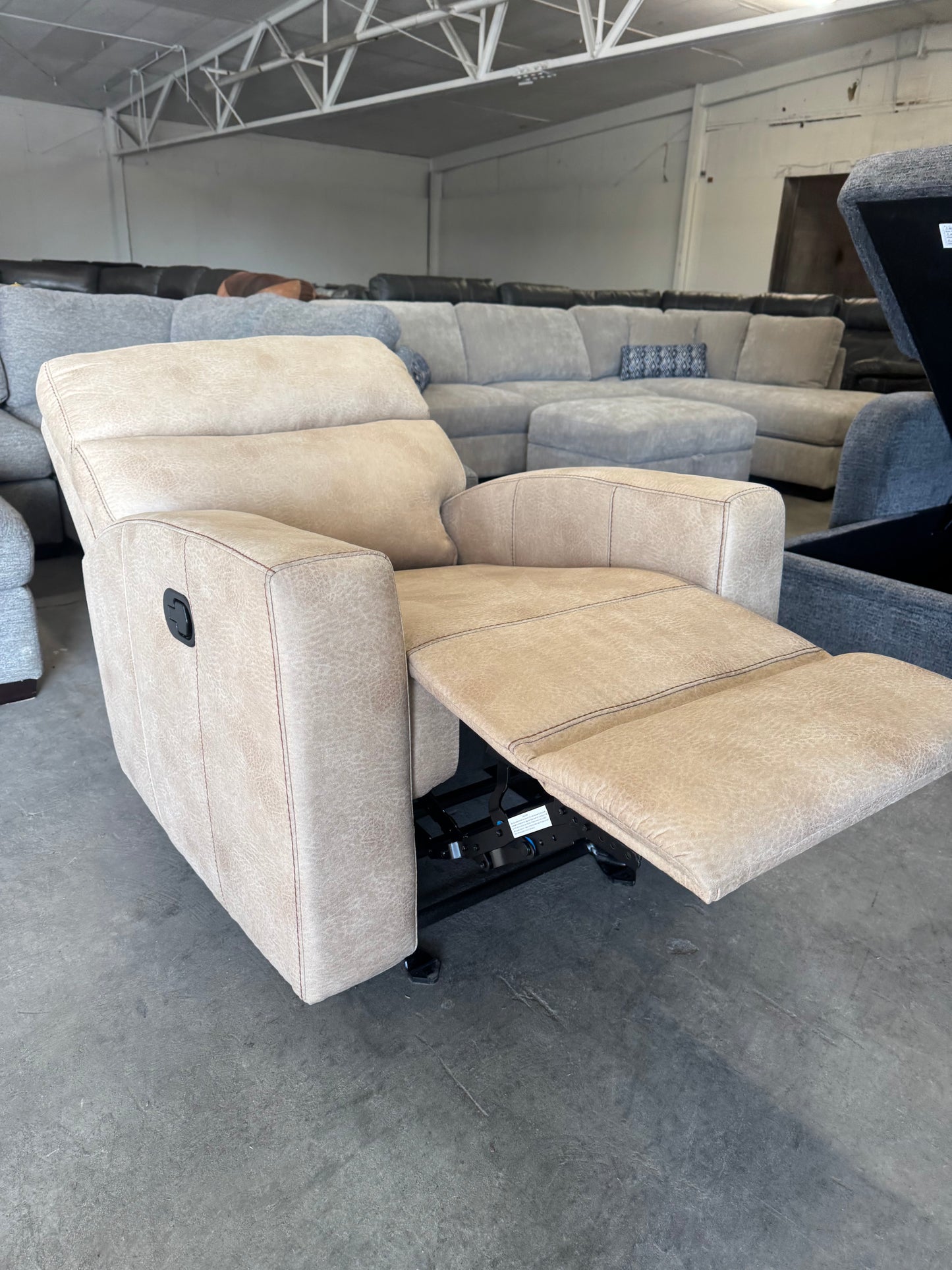 Beige Fabric Glider Recliner