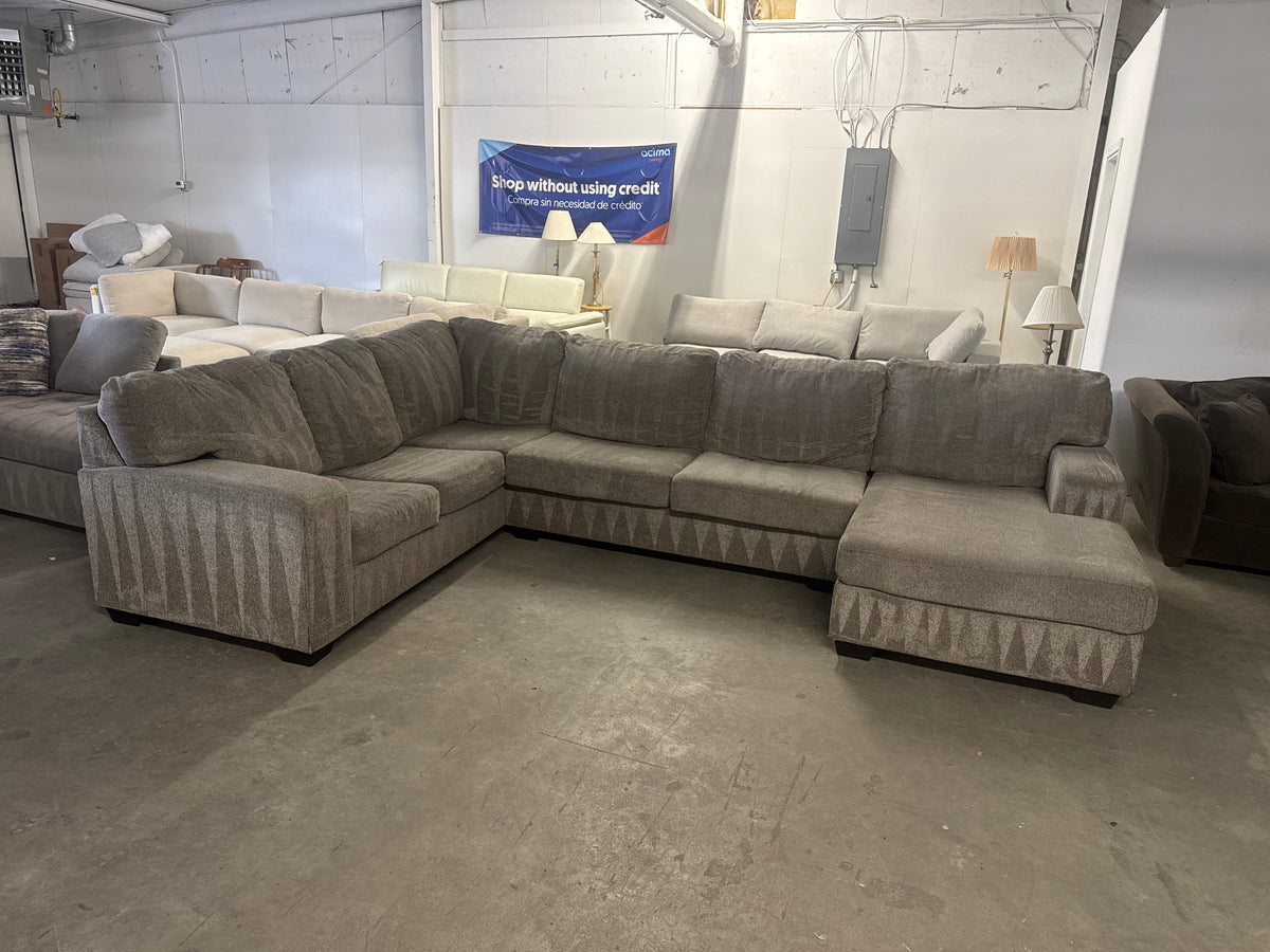 Taupe Fabric U-Shaped Sofa with Chaise Lounge
