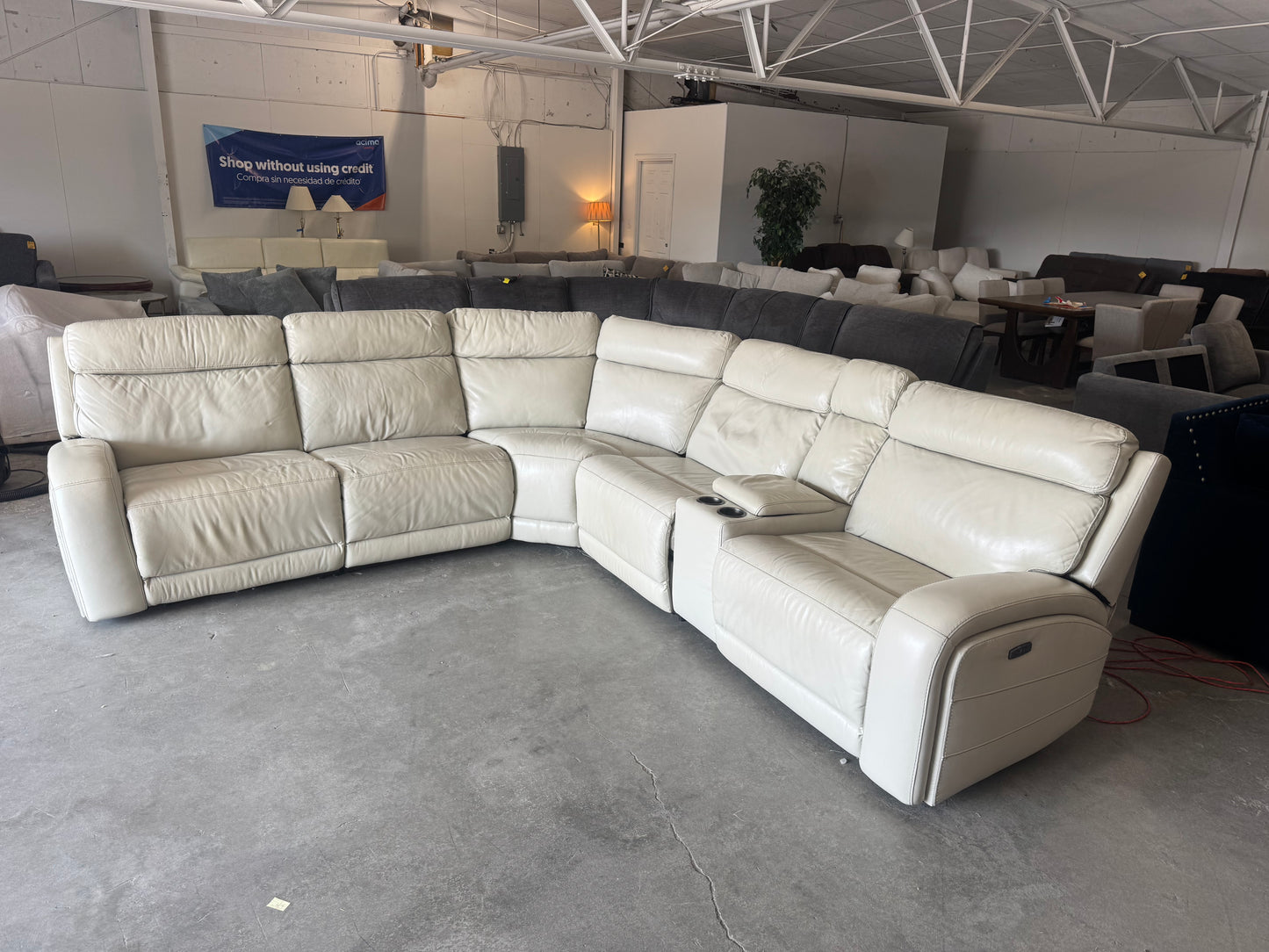 Cream Leather 6-Piece Modular Sectional with 3 Power Recliners