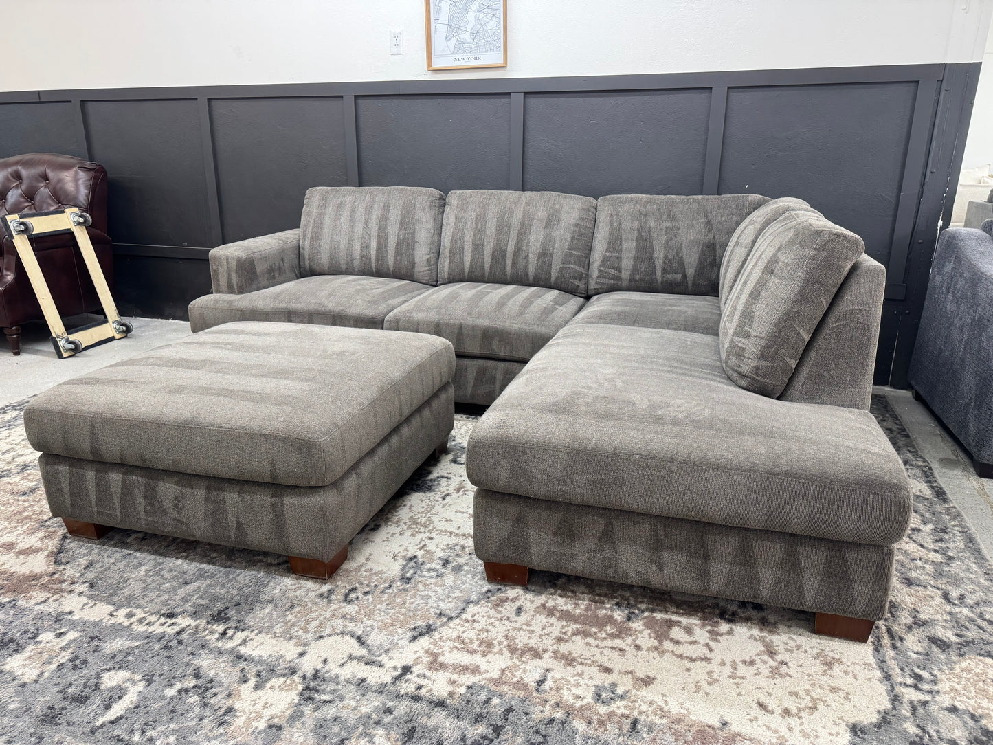 Gray L Shape Sectional Couch and Ottoman