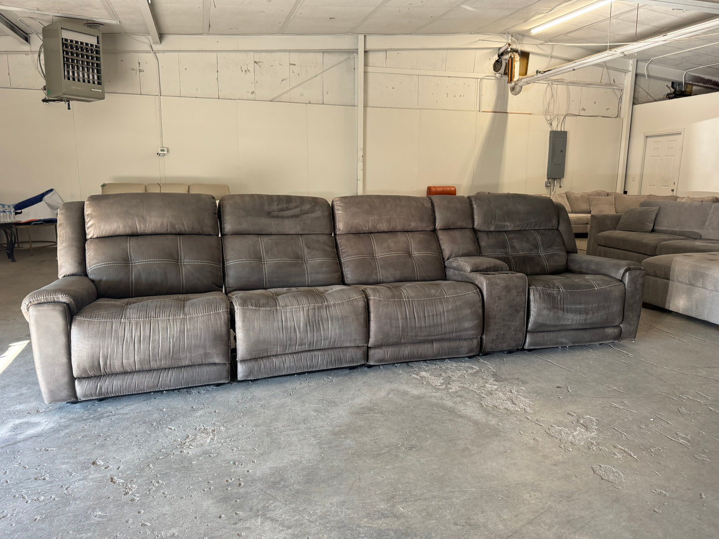 Gray 5-Piece Modular Sofa with 3 Recliners & Console