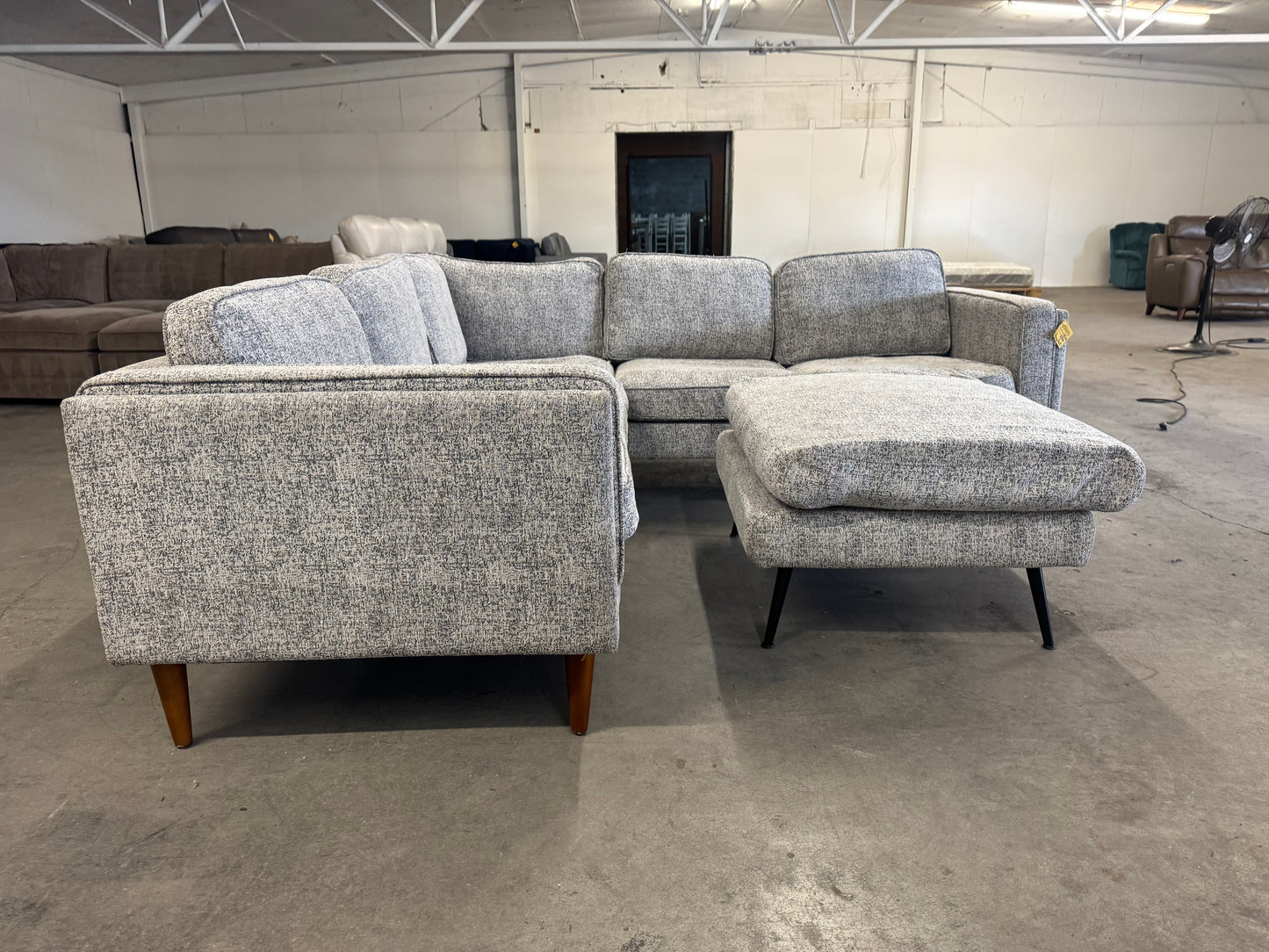 Gray Mid Century Modern Albany Park L Shape Sectional with Ottoman