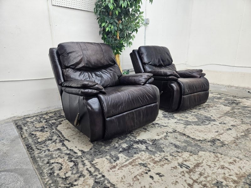 Matching Brown Leather Rocking Armchair Recliners (Set of 2)