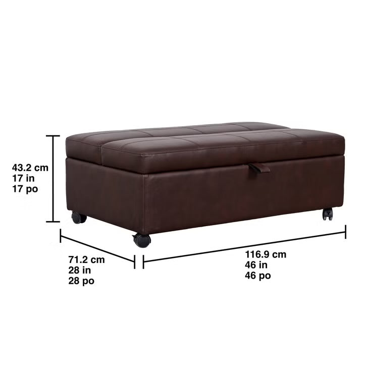 Brown Faux Leather Sleeper Ottoman with Pull-Out Bed