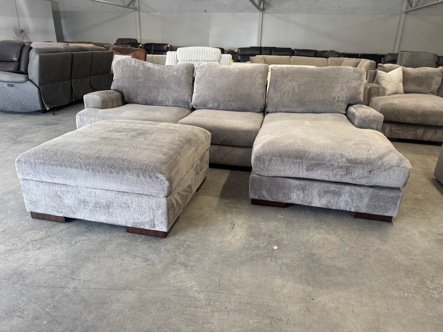 Plush Gray L-Shape Sectional with Storage Ottoman