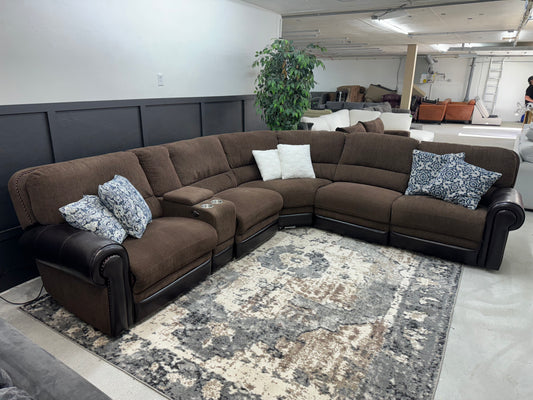 Brown Sectional Couch with 3 Electric Recliners and USB Charger