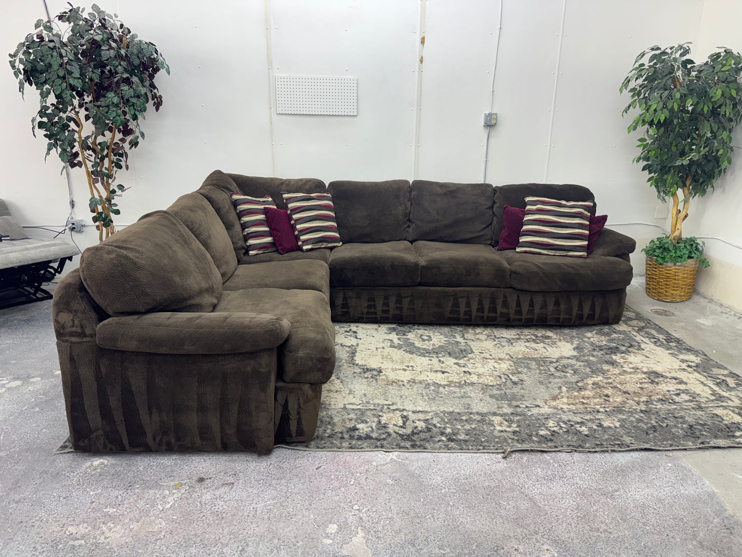 Plush Brown Down-Filled L Shape Sectional Couch