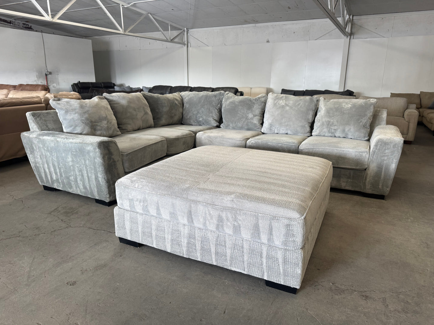 Huge Plush Light Gray L Shape Sectional Sofa with Oversized Ottoman