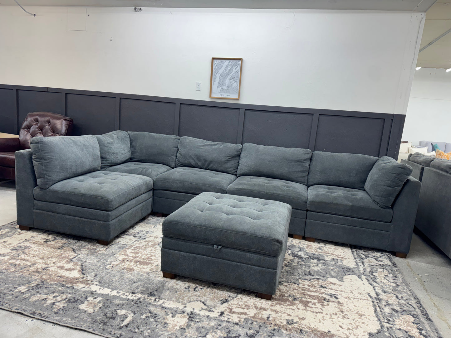 Charcoal Gray Modular Tisdale Sectional Couch with Storage Ottoman