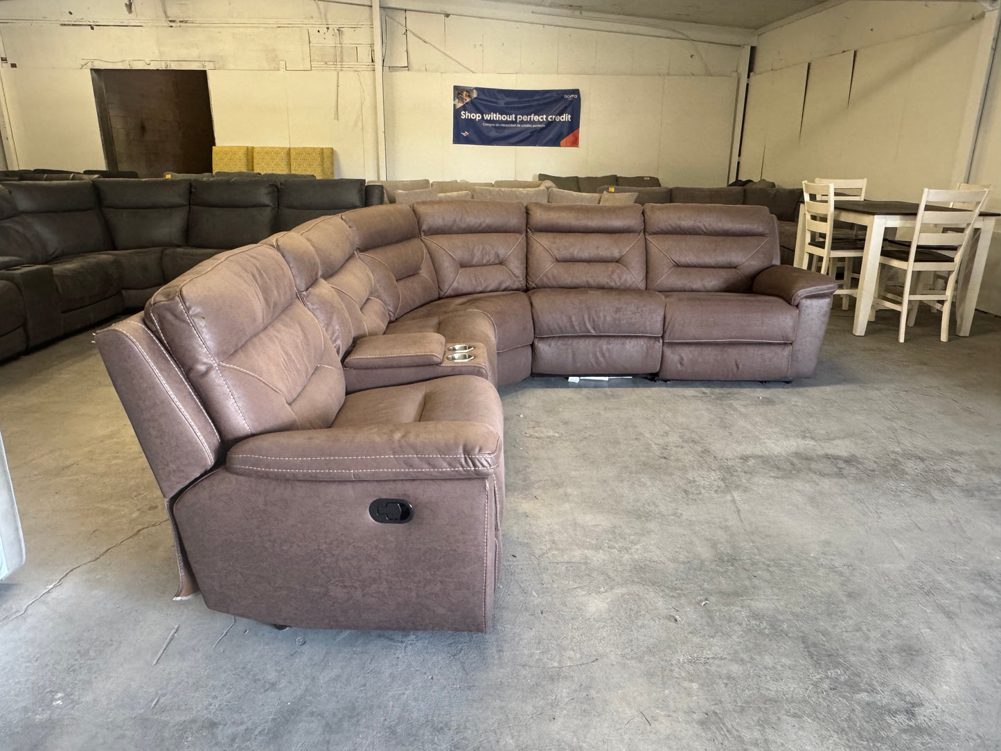 Brown Modular 6 Piece Microfiber Sectional Couch with 3 Manual Recliners