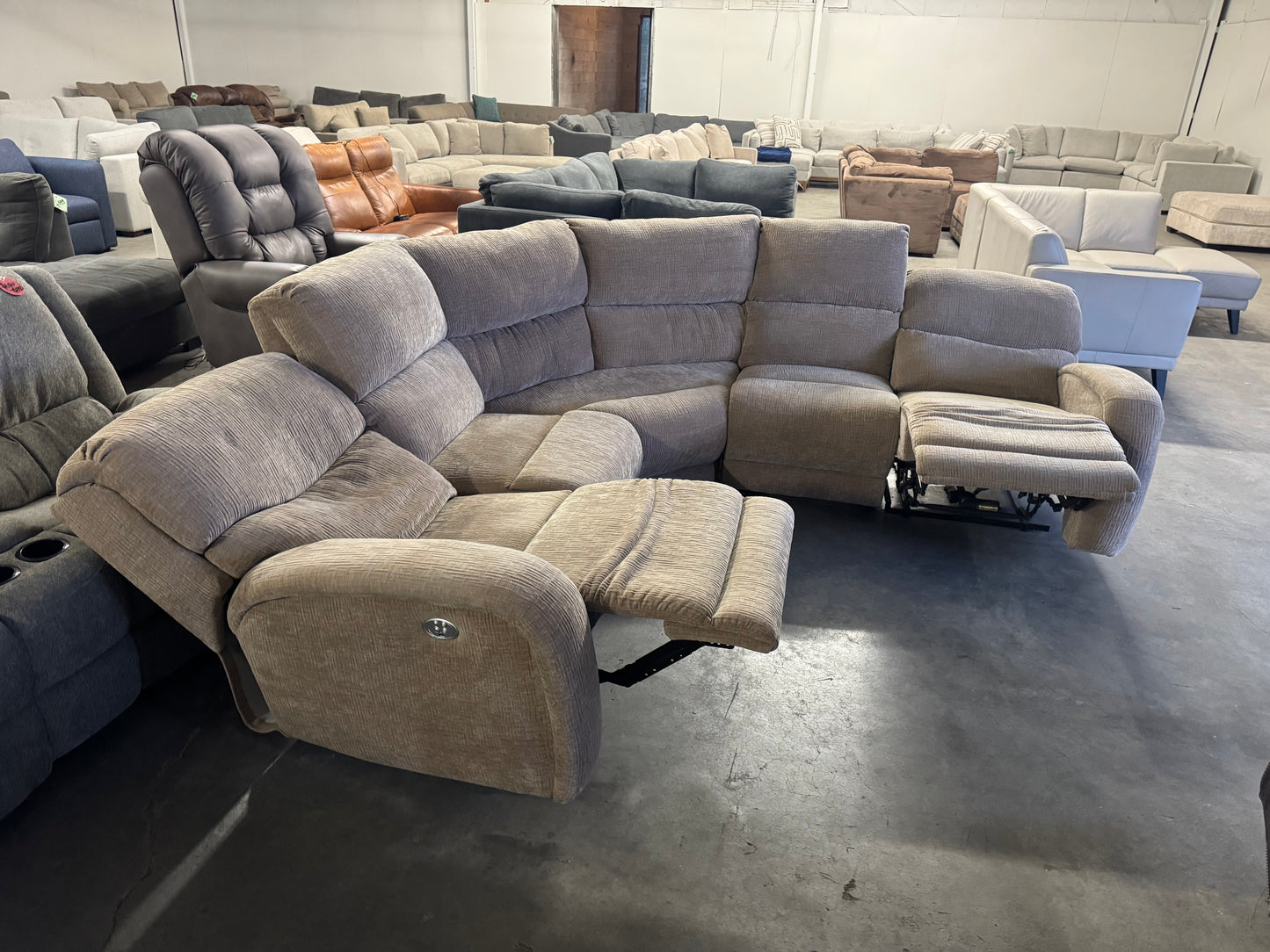 Beige Fabric Modular Sectional with Dual Power Recliners