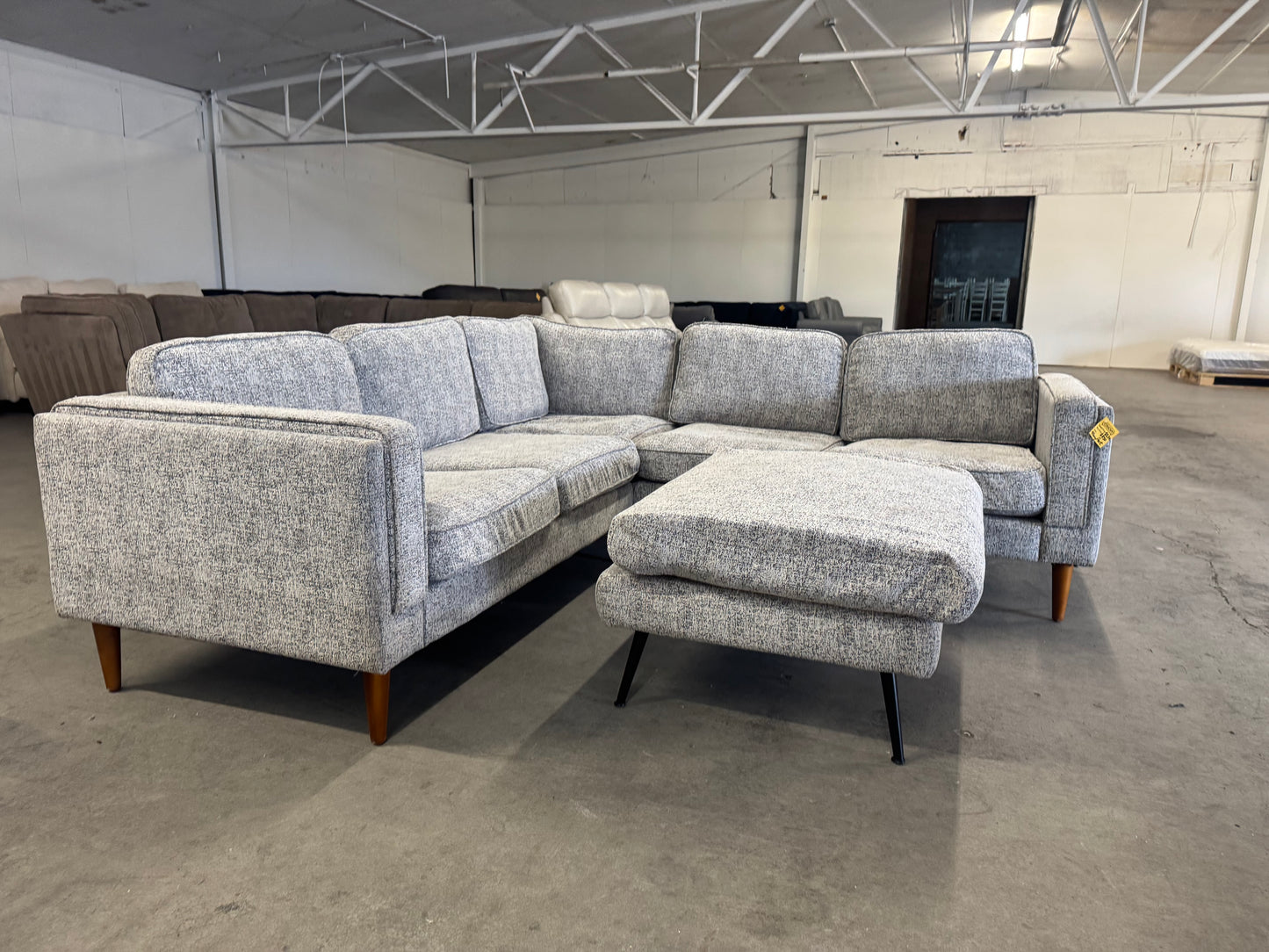 Gray Mid Century Modern Albany Park L Shape Sectional with Ottoman