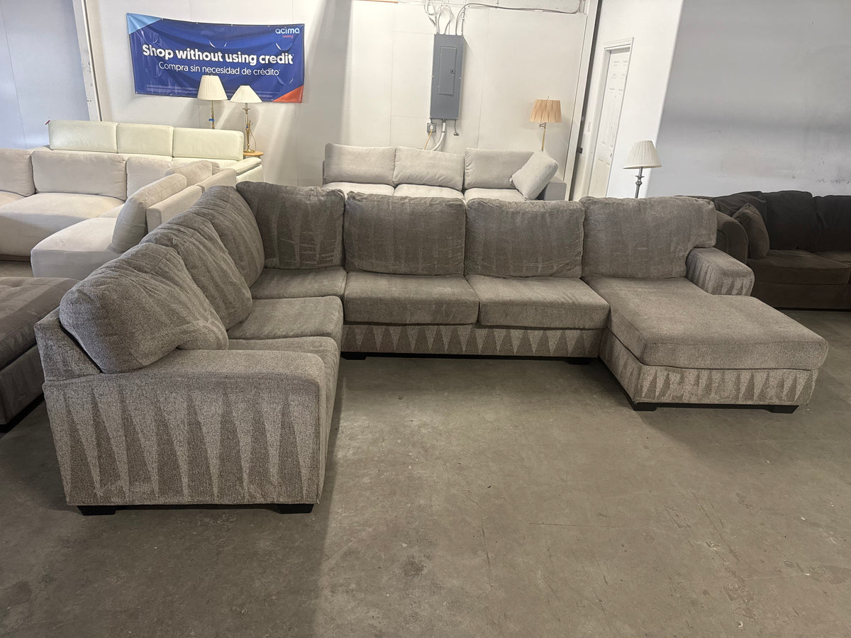 Taupe Fabric U-Shaped Sofa with Chaise Lounge